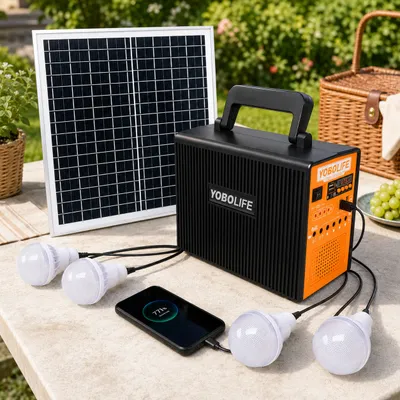 Портативна електростанція YOBOlife LM-9019 100W 50400 мА·год з радіо, лампами та 2 сонячними панелями